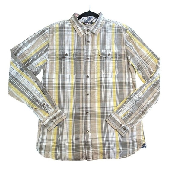 North Face Plaid Cotton Long Sleeve Button Up Shirt Mens Size Medium Brown Fall - Picture 1 of 13